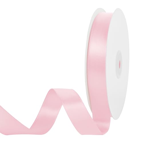Image of Double Face Light Pink Satin Ribbon 3 /4 inch x 50 Yards Polyester Material Perfect for Gift Wrapping Weddings Parties Hair Bows Valentine's Day Invitations and Decorations