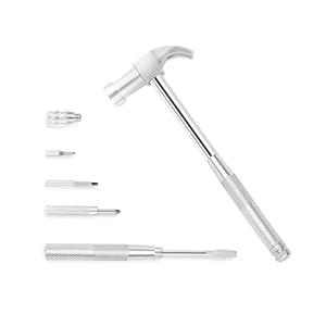 6-in-1 Multi-Purpose Hammer & Screwdriver Tool with Non-Slip Handle Slotted/Flat Head Phillips Screwdriver Hammer Tool Mini Hammer for Opening Walnut, Home & Watchmaker Repair Tools (argent)
