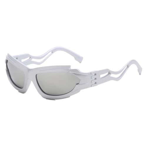 Lunettes de soleil Steampunk argentées à monture géométrique et verres monoblocs UV400