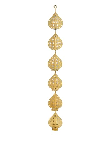 Image of METSY Stylish Metal Cutting Edge Candle Light Holder Leaf in Rectangular Shape | Metal Art | Home Decor Items (Golden Liner)