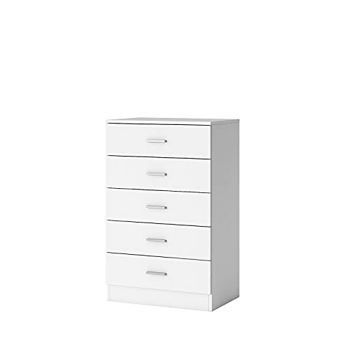 K Mobel Sinfonier 5 Cajones EKO Cómoda, Madera, Blanco Mate, Medidas: 96,1 cm (Alto) x 60,2 cm (Ancho) x 40 cm (Fondo)