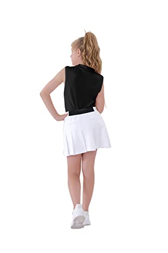 Exarus Girls' Sleeveless Golf Tennis Polo Shirts Kids V-Neck Athletic Workout Tank Tops Upf 50+ Moisture Wicking Quick Dry Black 10 Years #TOP5