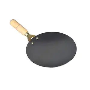 VISMAY'S Traditional Pure Iron Tawa/loha/lohakhand Tawa/Tava for Roti/Chapati with Wooden Handle (9.5 inch)
