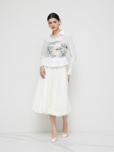 CIDER Long Sleeve Shirts for Women Toile De Jouy V-Neck Woven Blouse Regular Fit Long Sleeve Top4