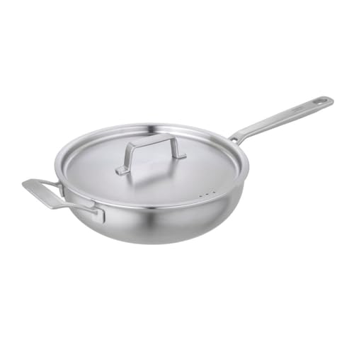 Kuhn Rikon Chef's Pan 28cm 5-Ply Uncoated Stainless Steel & Aluminium Pan, Oven & Dishwasher Safe, Multi-Ply with Stay-Cool Long & Helper Handles & Lid, Induction Safe Pan - Culinary Fiveply