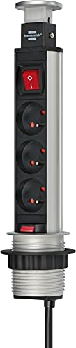Brennenstuhl 1396201003 Steckdoseneinheit'Tower Power', 3-fach, USB, Anthrazit, 3 PRISES 2M