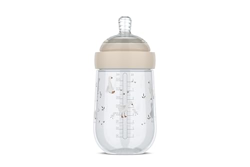 Mepal, Biberón Mio Little Dutch, Tapa transparente para almacenamiento, Anticólicos Biberones, Diseño en espiral evita obstrucciones, Silicona de grado médico, 240 ml, Little Goose