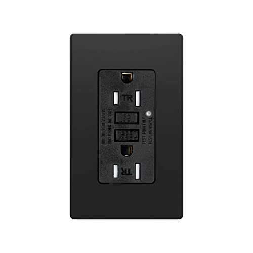 Black Gfci 15A Outlet Tamper Resistant Tr Receptacle With Led Indicator, 15 Amp 125 Volt Screwless Wallplate Included Etl Listed (1) #TOP27