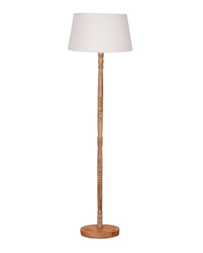 Image of Homesake Mid Century Modern Floor Lamp for Living Room | Hand Turned | Corner Lamp for Living Room, Stand Lamp with Fabric Lampshade for Bedroom, Study Room and Office, (White)