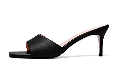 SAMMITOP Wome's Square Open Toe Mules Sandals; Slipper Heeled Stilettos; Sexy Kitten Heels for Evening Prom 2.5 Inch2