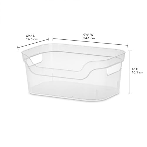 Image of Sterilite 9.5 x 6.5 x 4 Inch Small Open Scoop Front Clear Storage Bin with Comfortable Carry Through Handles for Household Organization (64 Pack)