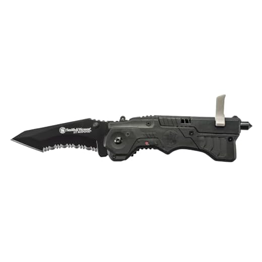 Smith & Wesson 1st Response SW911B 8.2in High Carbon S.S. Assisted Opening Knife with 3.4in Serrated Tanto Blade and Nylon Handle for Outdoor, Tactical, Survival and EDC