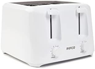PIFCO® Essentials White Toaster 4 Slice - Dual Control with 6 browning Levels & Anti-Jam Function - Easy to Clean with Removable Crumbs Tray 1400W
