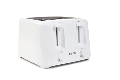 PIFCO® Essentials White Toaster 4 Slice - Dual Control with 6 browning Levels & Anti-Jam Function - Easy to Clean with Removable Crumbs Tray 1400W