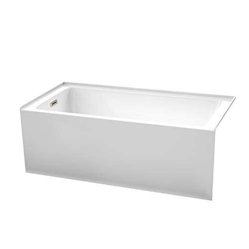 Grayley 60 x 30 Inch Alcove Bathtub in White with Left-Hand Drain and Overflow Trim in Brushed Nickel