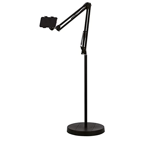 タブレットフロアスタンド 360°回転 グースネック 折りたたみ式ロングアーム 携帯電話 タブレット携帯電話ホルダー マウントラウンドベース 頑丈 3.5~10.6インチの電話タブレット用 ベッド/キッチン/オフィス/リビングルームに最適