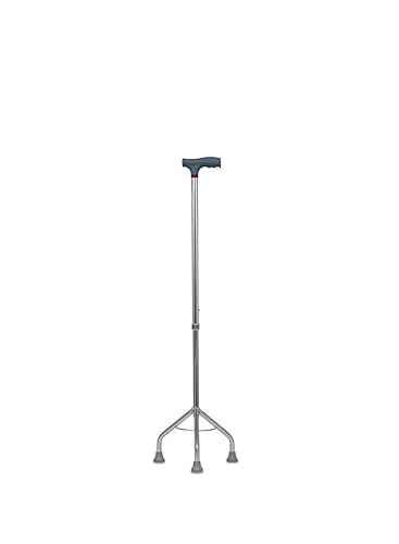Aidplus Quad Walking Tripod Cane Aluminium and Electroplated Iron Construction Adjustable Height 73-96 cm Grey Handle 0.76 kg Weight Capacity 100 kg