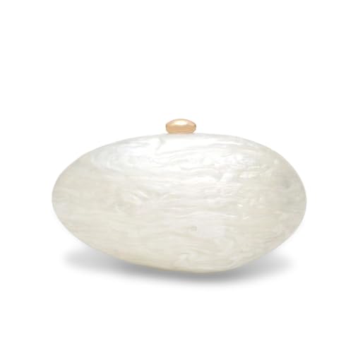 WYZIG Women Shell Shape Acrylic Evening Clutch Purse Shiny Egg Marble Handbag Wedding Party Prom Shoulder Bag, Pearl White