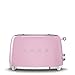 SMEG 2 Slice Toaster with 6 Presets and Defrost Function and Removable Crumb Tray TSF01PKUS, Pink