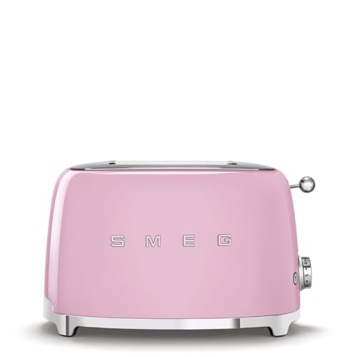 SMEG 2 Slice Toaster with 6 Presets and Defrost Function and Removable Crumb Tray TSF01PKUS, Pink