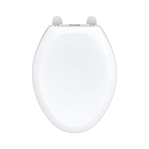 Gerber Universal Elongated Toilet Seat with Cover Soft Close Top Mount Easy Install Heavy-Duty Plastic Adjustable Fit for Standard Elongated Toilets Fade-Resistant White G0099849