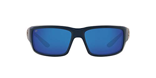 Costa Del Mar Men's Fantail Rectangular Sunglasses, Matte Freedom Fade/Blue Mirrored Polarized 580G, 59 mm