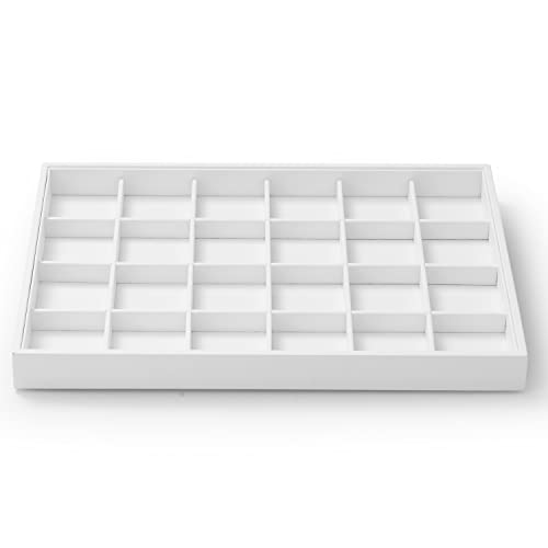 Oirlv Premium White Leather Stackable Jewelry Tray 24 Grid Jewelry Drawer Organizer Trays Rings Earrings Storage #TOP10