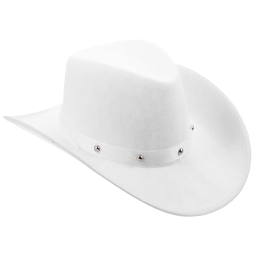 Chapeau de cow-boy blanc Lurrose à rivets et large bord ajustable pour homme et femme