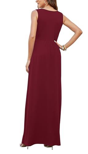 Image of AUSELILY Maxi Dresses for Women Summer Casual Sleeveless V Neck Wrap Dress | Sleeveless Long maxi dress with wrap V neck & side pockets, for formal cocktail, beach & casual daily wear