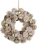 Mica Decorations Hanley Christmas Wreath with Pine Cones - Height 9 x Diameter 34 cm - White