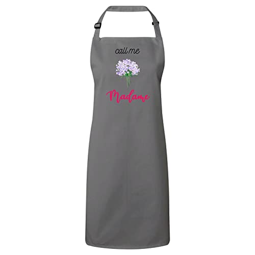 Tablier cuisine gris Call Me Madame pour femme | Tablier à motif bouquet de fleurs