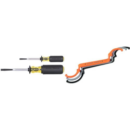 Klein Tools 85153K Slotted Screw-Holding Screwdriver Set, 3/16-Inch, 1/4-Inch & 50900R Conduit Lockout Wrench Set, Tighten and Loosen Locknuts in Tight Spaces