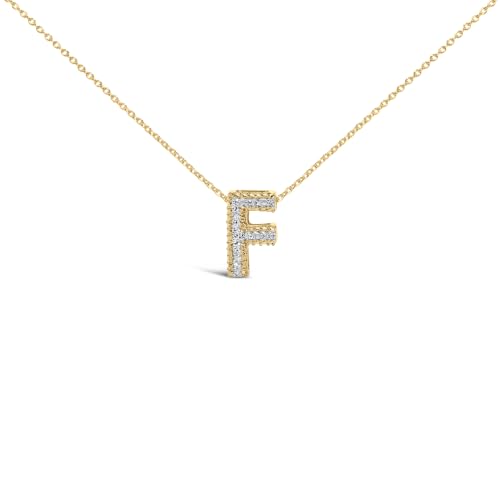 Yellow Gold Vermeil Diamond Accent "F" Initial Bubble Pendant Necklace
