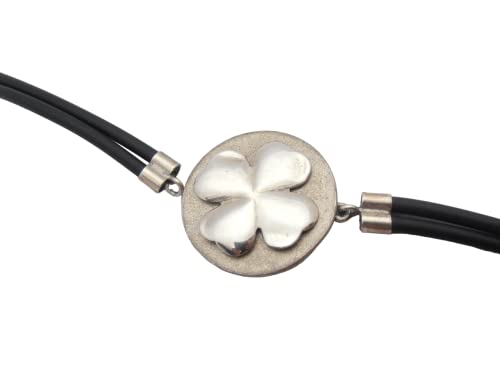 Bracelet en Argent 925 trèfle cordon caoutchouc noir bijou porte-bonheur Fortuna