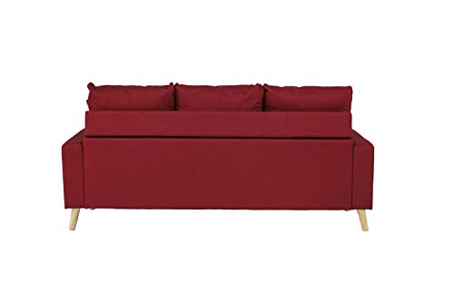 Divano Roma Furniture Middle Century Modern Linen Fabric Small Space Sectional Sofa with Reversible Chaise (Red) - Thumbnail 4