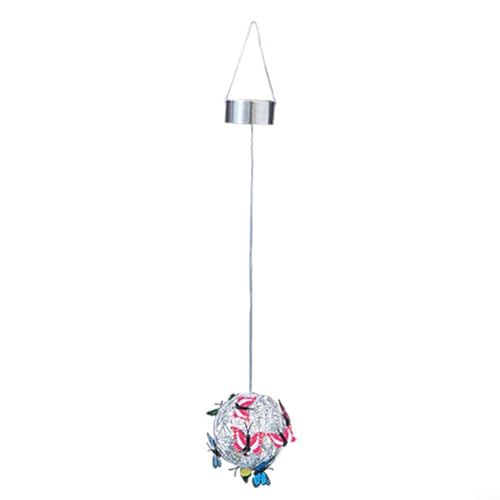 ComfyHarbor Luz solar colgante de malla, con mariposas coloridas, decoración de jardín de hierro inoxidable de 55 cm, LED blanco cálido, para patio y paisaje al aire libre (luz blanca)