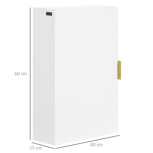 Miniatura 3 de Kleankin Armario Para Baño De Pared Moderno Mueble Para Baño Suspendido Con 1 Asa De Acero Y Estantes Ajustables Para Cocina 40x15x60 Cm Blanco