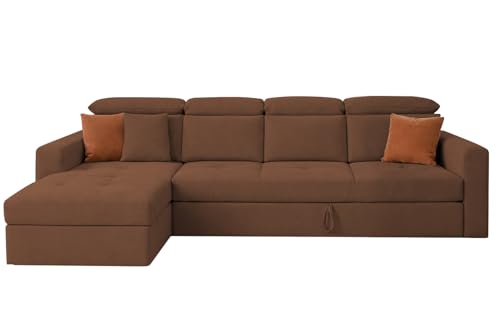 Image of Casaliving Gagnon LHS 6 Seater L Shape Corner Sofa Cum Bed for Living Room (Brown Fabric) Premium Fabric Sofa