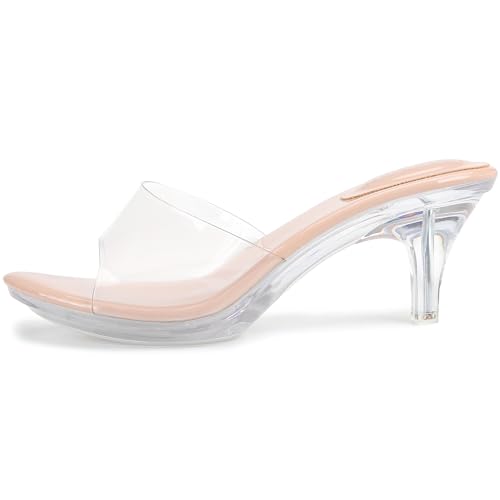 Image of NBUUNBU Clear Heels for Women Silver Black Heels Little Platform Sexy High Heels Sandals Stiletto Kitten Open Toe Dress Shoes Comfortable Double Transparent Strap Heeled Sandals Mule