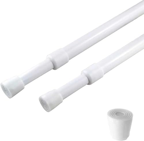 2 Pack Spring Tension Adjustable Curtain Rod, Small Short Expandable Spring Loaded Curtain Tension Rods for Window, Bathroom, Cupboard, Closet, Kitchen, 28 to 43 Inch (71-109cm)