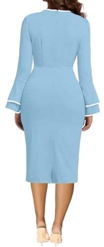 ZonJie Church Dresses for Women Bell Sleeves Business Wear to Work Cocktail Party Pencil Casual Dress3