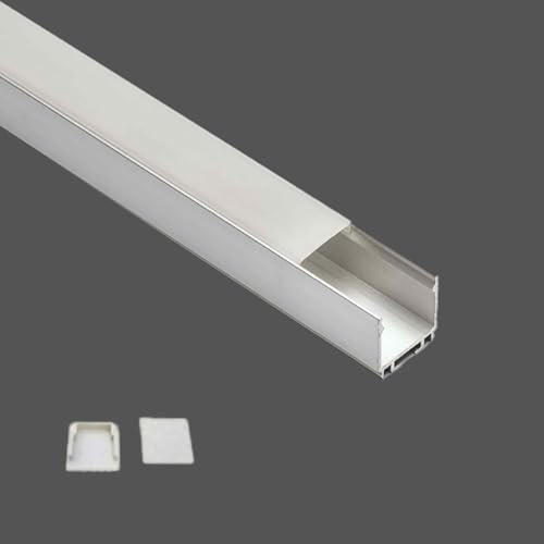 Image of (25x25mm LED Strip Light 1Meter Aluminium Rectangular Surface Profile Light Channels with Diffused Cover, End Caps and Mounting Clips Without LED Straight Linear - Pack of 1