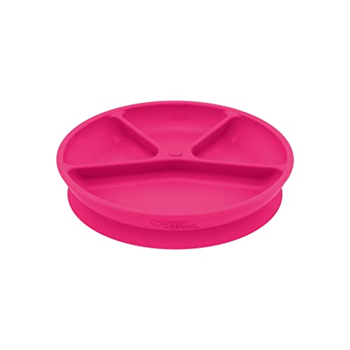 green sprouts Learning Plate | Helps toddler develop independent eating skills | Heat-resistant silicone, Suction cup base with easy-release tab, 4 sections marked to measure portions, Dishwasher safe , Pink
