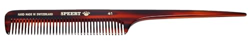 Speert #41 Handmade Wide Tooth Rat Tail Comb Tortoise Havana Acetate Thick Coarse Curly Detangling Parting Grooming Teasing Hair Styling Hairdresser Barber Hairdressing Wet Dry Pocket Women Men Kids