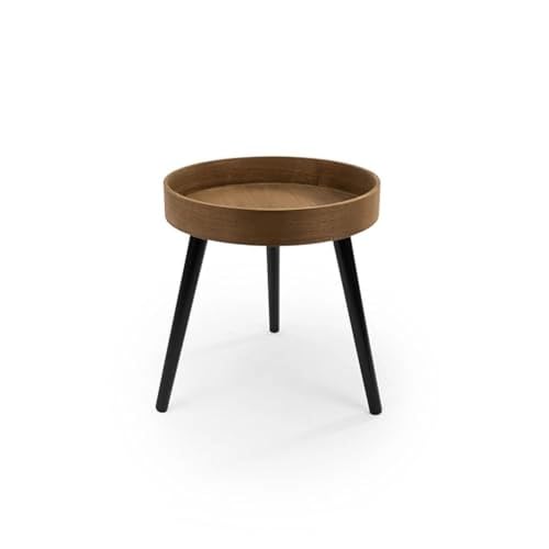 LIN HOME RS03222 Mesa Auxiliar Redonda de Madera Maciza con Tres Patas de Madera, Mesita Lateral con Bandeja Elevada para Salón, Dormitorio, Balcón y Habitación Infantil 39x41.8cm