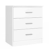 HOMN LIVING Mesita de Noche Dublin 3 Cajones Color Blanco, guías metálicas, 50 cm (Ancho) 33 cm (Profundo) 58 cm (Altura)