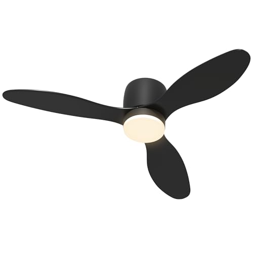 HOMCOM Deckenfan mit Beleuchtung und Fernbediung 115 cm LED Lampe mit Ventilador, Umkehrbarer DC Motor, 3 Flügeln, 3 Lichtfarben, 6 Geschwindigkeiten, temporizador Deckenfan für Schlafzimmer