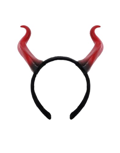 L'VOW Demon Ox Horn Headband Gothic Horn Headpiece Satan Halloween Headdress Evil Queen Costume Headwear(PU-Red)