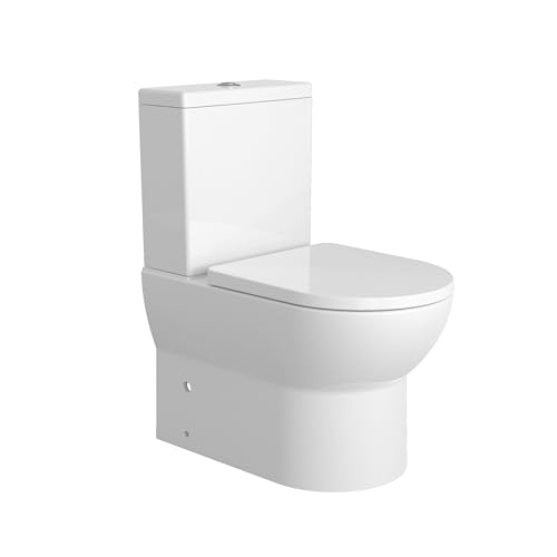 BAIKAL Inodoro de Cerámica T4. WC Compacto a Suelo con Sistema Rimless y cisterna Monobloque con mecanismo de Doble Descarga. Sanitario completo con Salida Dual y Asiento con caída Amortiguada.