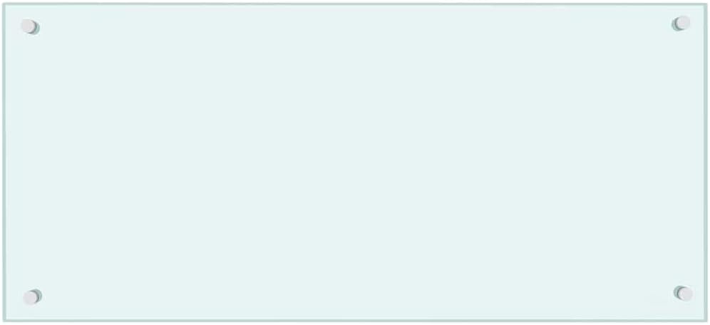 vidaXL Tempered Glass Kitchen Backsplash - White, Scratch-Resistant, Easy-Clean, 35.4"x15.7", Included Mounting Materials